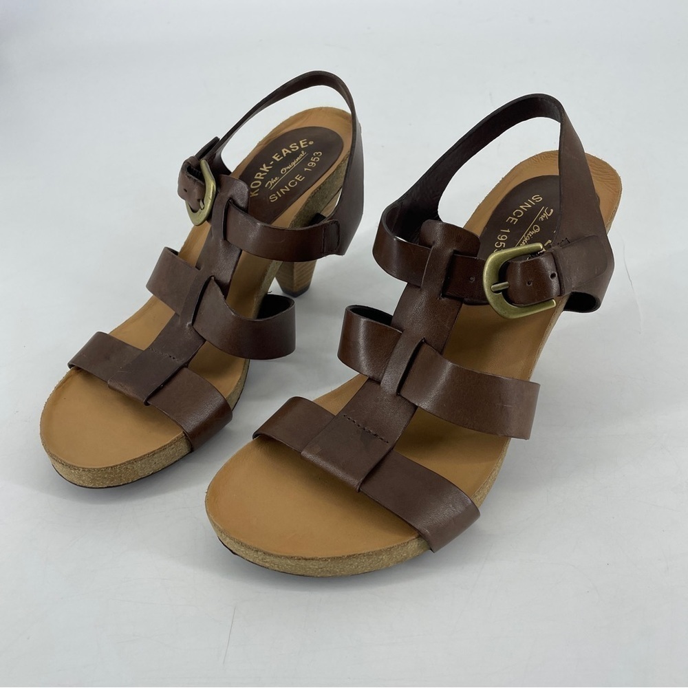 Kork Ease Brown Strappy Platform Sandals Womens 10 US 42 EU Leather Heels Shoes